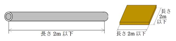 パイプ状（長さ2ｍ以下）のものや、ベニヤ板（長さ2ｍ以下）の板状のものの画像